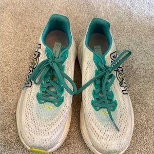 Hoka White and Green Athletic Shoes with Breathable Mesh
